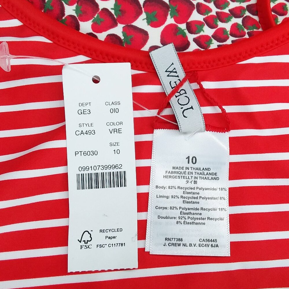 J. Crew Swimsuit One Piece Size 10 Reversible Strawberry Red White Striped NWT - Picture 7 of 9